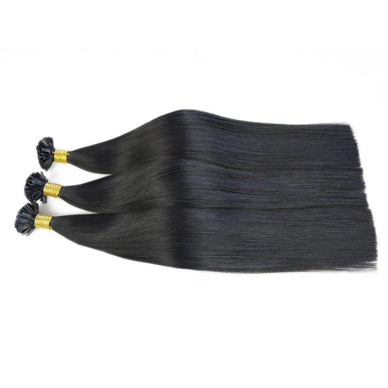 #1 JET BLACK FLAT TIP KERATIN REMY HAIR EXTENSIONS